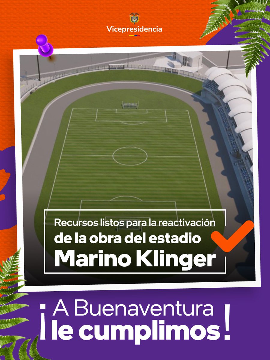 ¡A Buenaventura le cumplimos! Bajo la coordinación interinstitucional e intersectorial de <a href="/ViceColombia/">Vicepresidencia Colombia</a>, en trabajo conjunto con los representantes del Paro Cívico de Buenaventura, se expidió el CDP por $15.000 millones para la reactivación de la obra del estadio Marino Klinger.