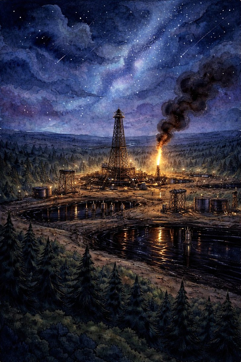 Long before the first barrel is counted, the land tells you what’s coming.

Dark veins beneath the surface.
Pressure building.
Quiet machinery waiting for the moment it breaks through.

Some resources don’t rush to market.
They accumulate, compress, and then reshape everything