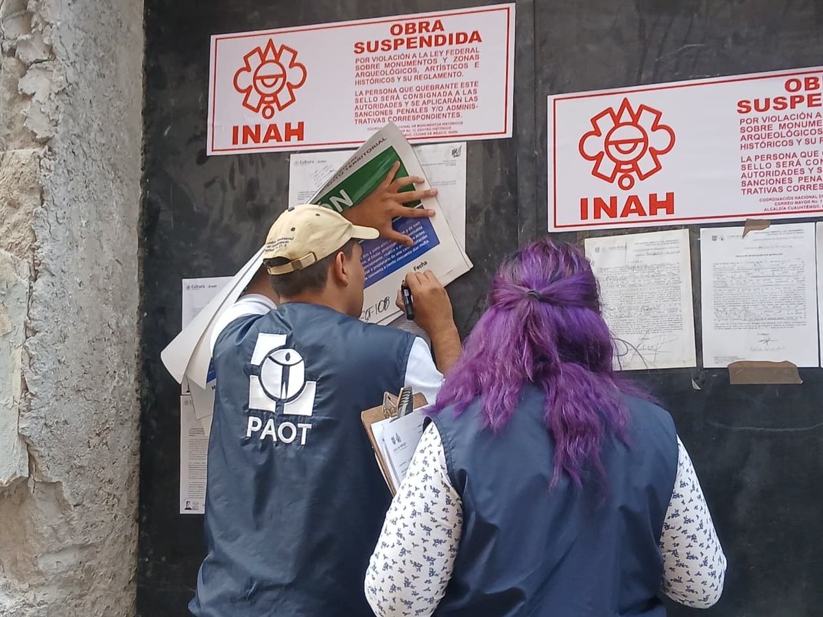 PAOTmx's tweet image. ✅ En coord. con la @SSC_CDMX, hoy colocamos Sellos de Suspensión de Actividades en un inmueble catalogado por su valor patrimonial ante el #INAH, ubicado en calle Nicaragua, col. Centro, @AlcCuauhtemocMx, tras constatar trabajos de construcción sin los permisos correspondientes.
