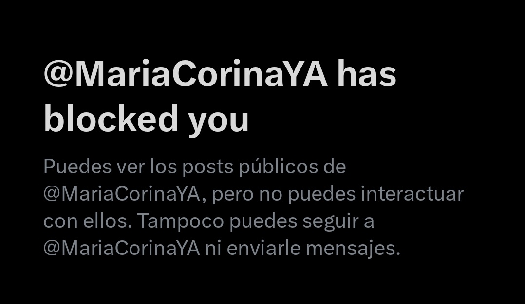 <a href="/MariaCorinaYA/">María Corina Machado</a> bloqueas las cuentas que te escriben la verdad y te afirman las cosas como son.

Se te caen las caretas cada dia, eres una persona falsa que engaña con palabras parafraseadas.

Ahora si, eres y seras la lame bota de la vida. Das verguenza ajena.

Vende Patria !