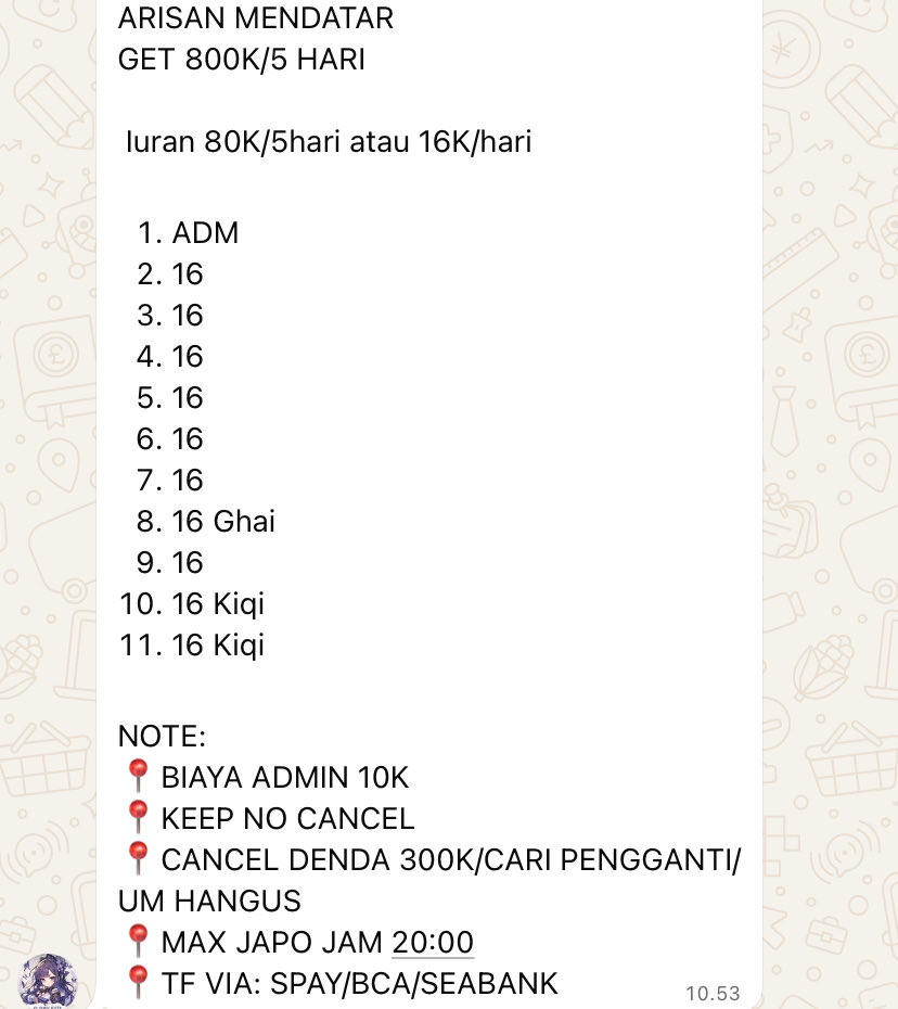 Avail 7 slot lagi #zonauang 

Grup: chat.whatsapp.com/CAQckApKy1YDCp…