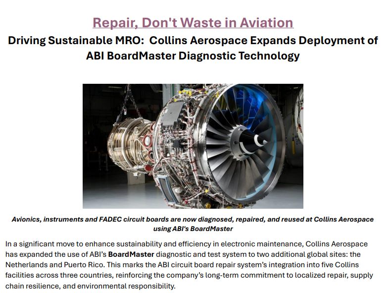Driving Sustainable MRO: Collins Aerospace Expands Deployment of ABI BoardMaster Diagnostic Technology  saelig.com/news/articles/…