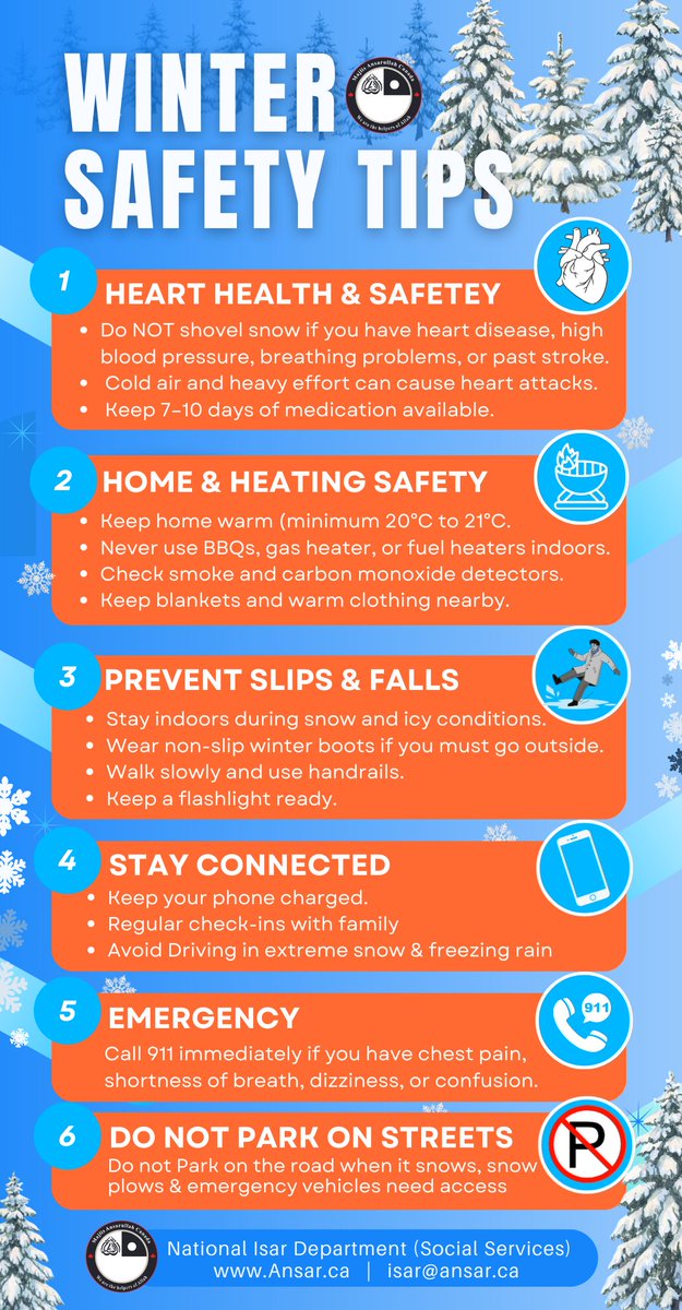 ❄️Canadian winters are beautiful and enjoyable,❄️🤍  but they can also pose serious risks, especially for seniors and those with health concerns. Here are some tips to help you stay active and safe! ❄️
✔️ Avoid heavy snow shoveling if you have health conditions
✔️ Keep homes warm