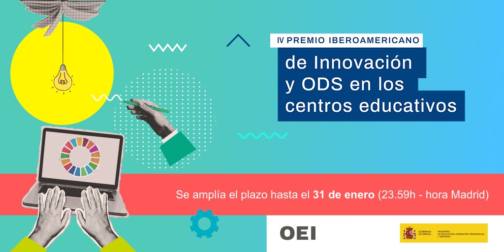 ⏳ ¡Últimos días para inscribirse en el IV Premio Iberoamericano “Innovación y ODS”!

✅ Premia a centros educativos que impulsan los ODS de forma creativa.

ℹ️ Bases: bit.ly/3YDzTTo
✏️ Inscripciones: bit.ly/4qusaDm

#Educación #Innovación