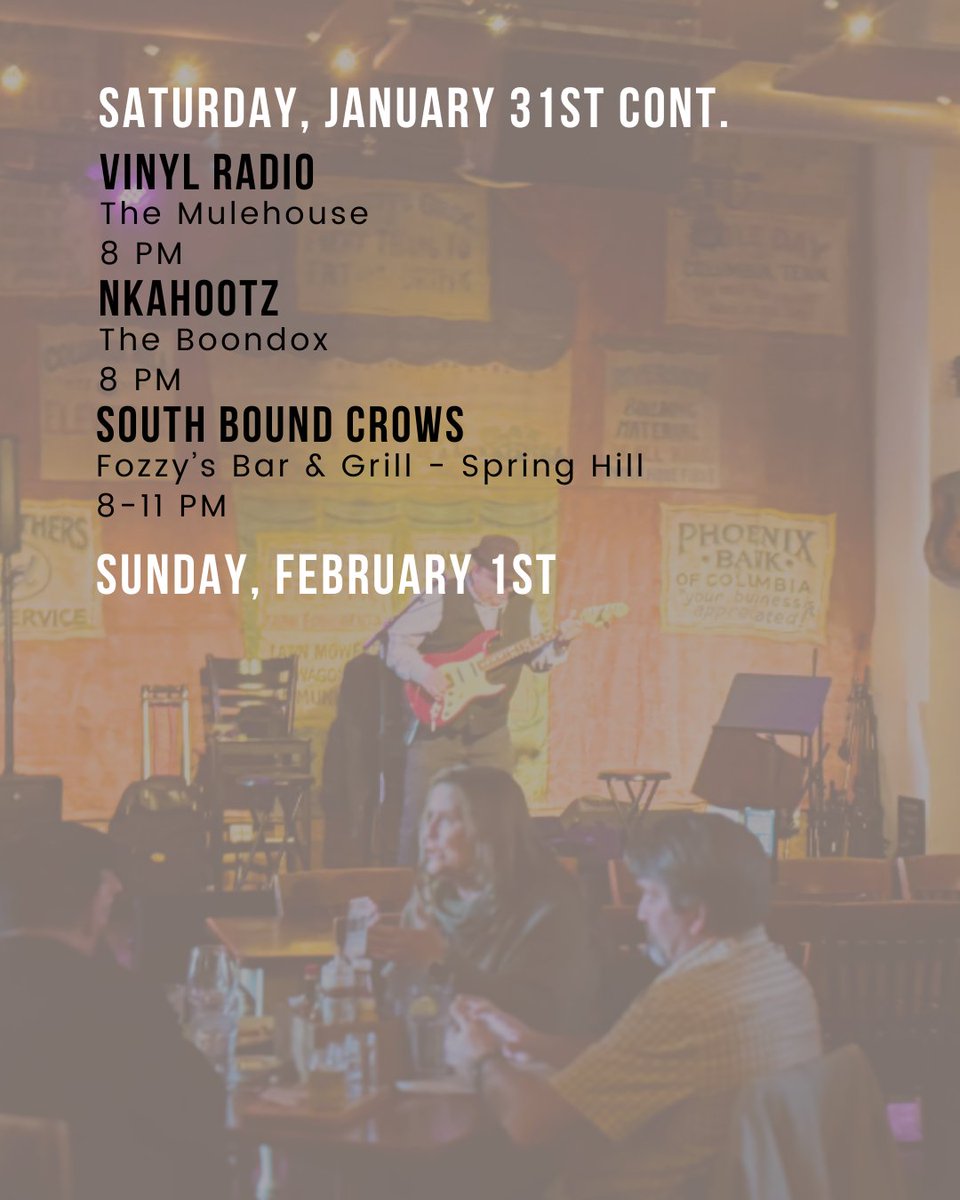 experiencemaury's tweet image. 🎶 Get ready for an amazing week of live music around Maury County! 🎤✨

Swipe to check out all the live music events for January 26th-February 1st!➡️➡️➡️

#LiveMusic #SupportLocalMusic #ExperienceMaury