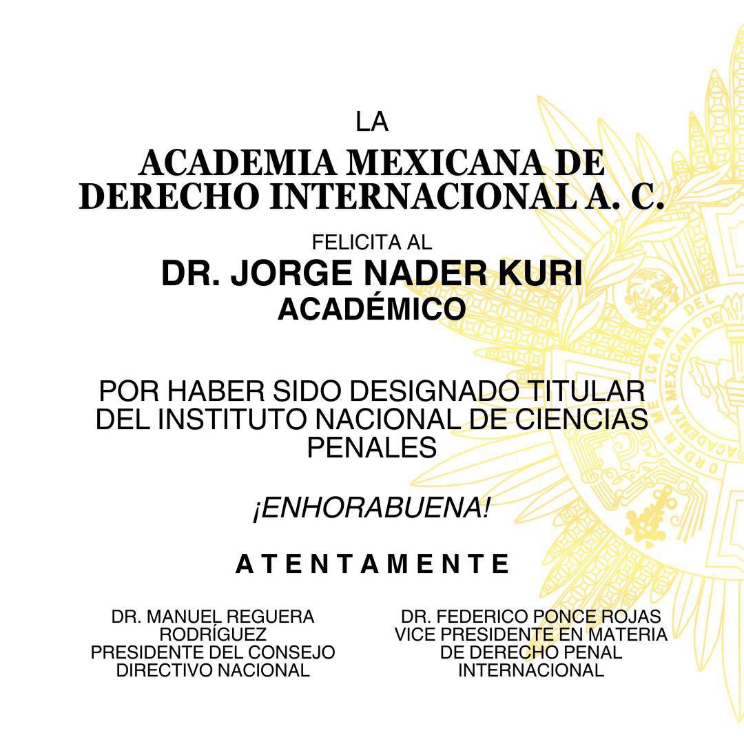 El <a href="/CONAPMexico/">Colegio Nacional de Abogados Penalistas AC</a> 🇲🇽 se suma a la felicitación de la <a href="/amdint_oficial/">Academia Mexicana de Derecho Internacional</a>, institución hermana👏🏻
