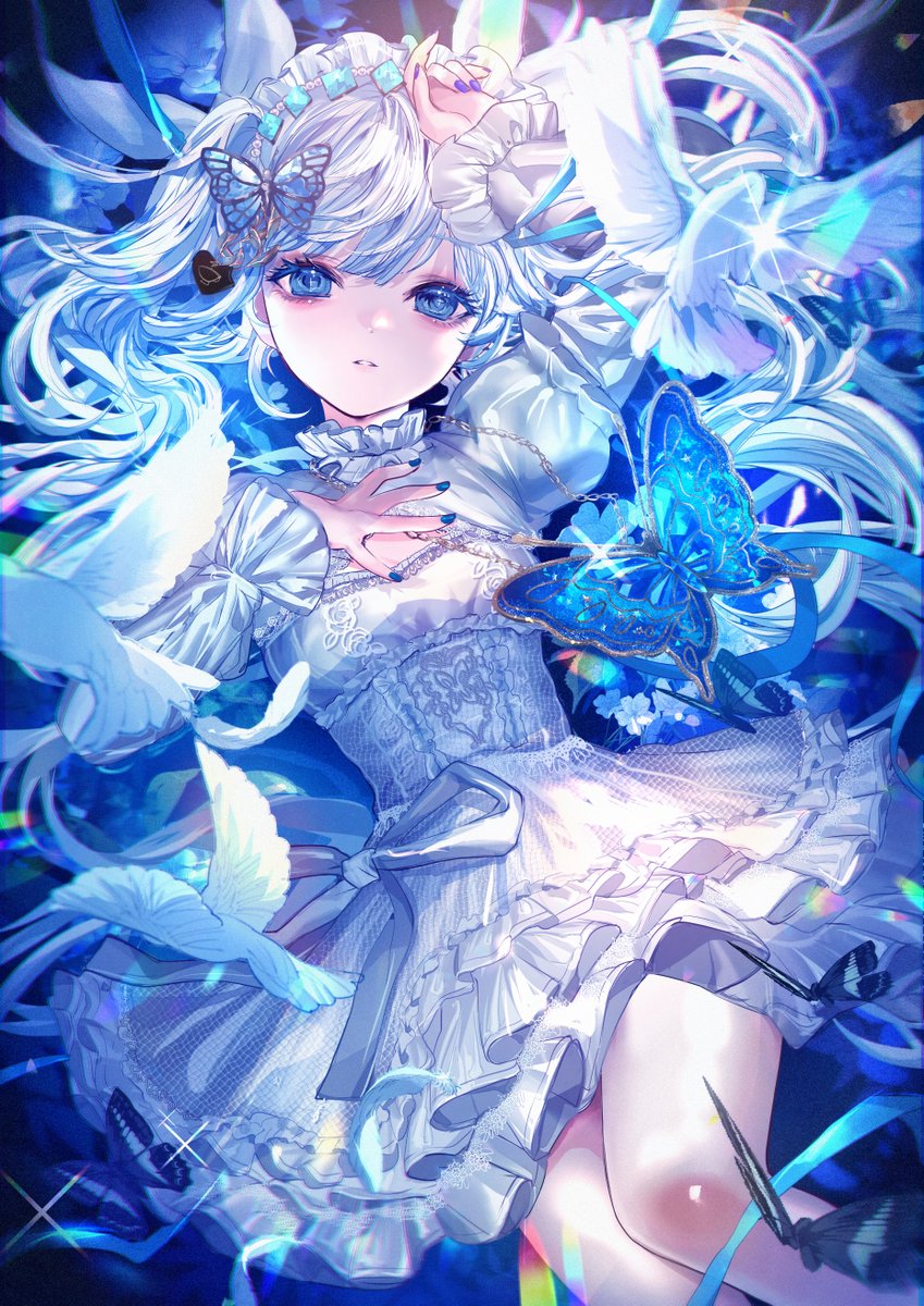 hikkikomori17's tweet image. 青い夢の中、蝶の魔女と待ち合わせ🦋