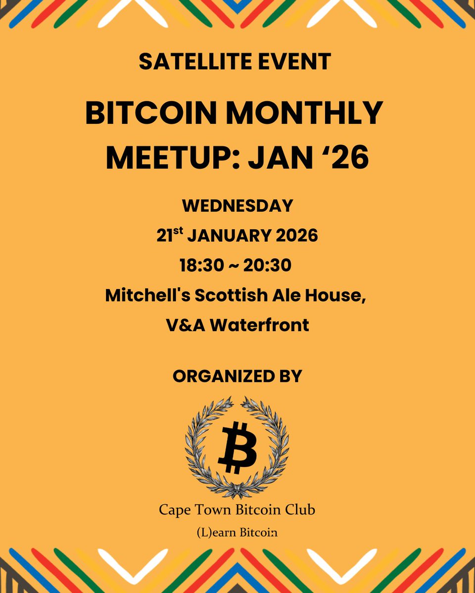 SATELLITE EVENT ANNOUNCEMENT Please join @btc_capetown at their first  Bitcoin monthly meetup of the year! #abct26