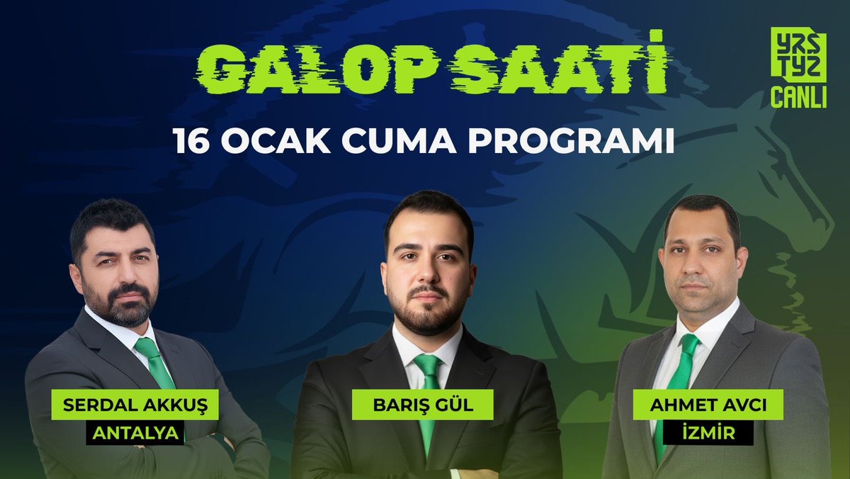 Galop Saati ile yarış heyecanı başlıyor!

Bugün saat 11.30'da <a href="/Baris_Gulll/">Barış Gül</a> moderatörlüğünde <a href="/SerdalAkku4/">Serdal Akkuş</a> ve <a href="/AhmetAV28198449/">Ahmet AVCİ</a> Antalya ve İzmir yarışlarını CANLI yayında Galop Saati programında yorumluyor.

İzlemek İçin ➡️ youtube.com/watch?v=N-G4qK…