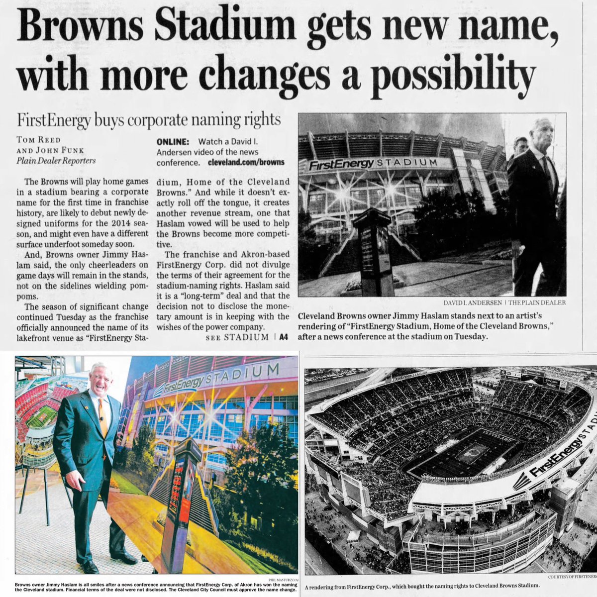 MrCleveland_216's tweet photo. January 15, 2013: New Name (but Same Team) ๐
OLD: Cleveland Browns Stadium
NEW: FirstEnergy Stadium
#DawgPound
First time Cleveland football stadium has a corporate name
Jimmy bought team 10/25/12, naming rights: 82 days later
#FactoryOfSadness https://t.co/tepJA6HCWB