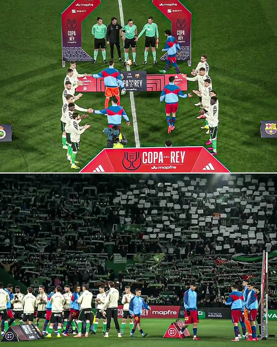 ESPNFC's tweet image. Real Racing Club de Santander gave Barcelona a guard of honour for winning the Spanish Supercopa before the match ❤️
 
Class and respect from the second division club!
