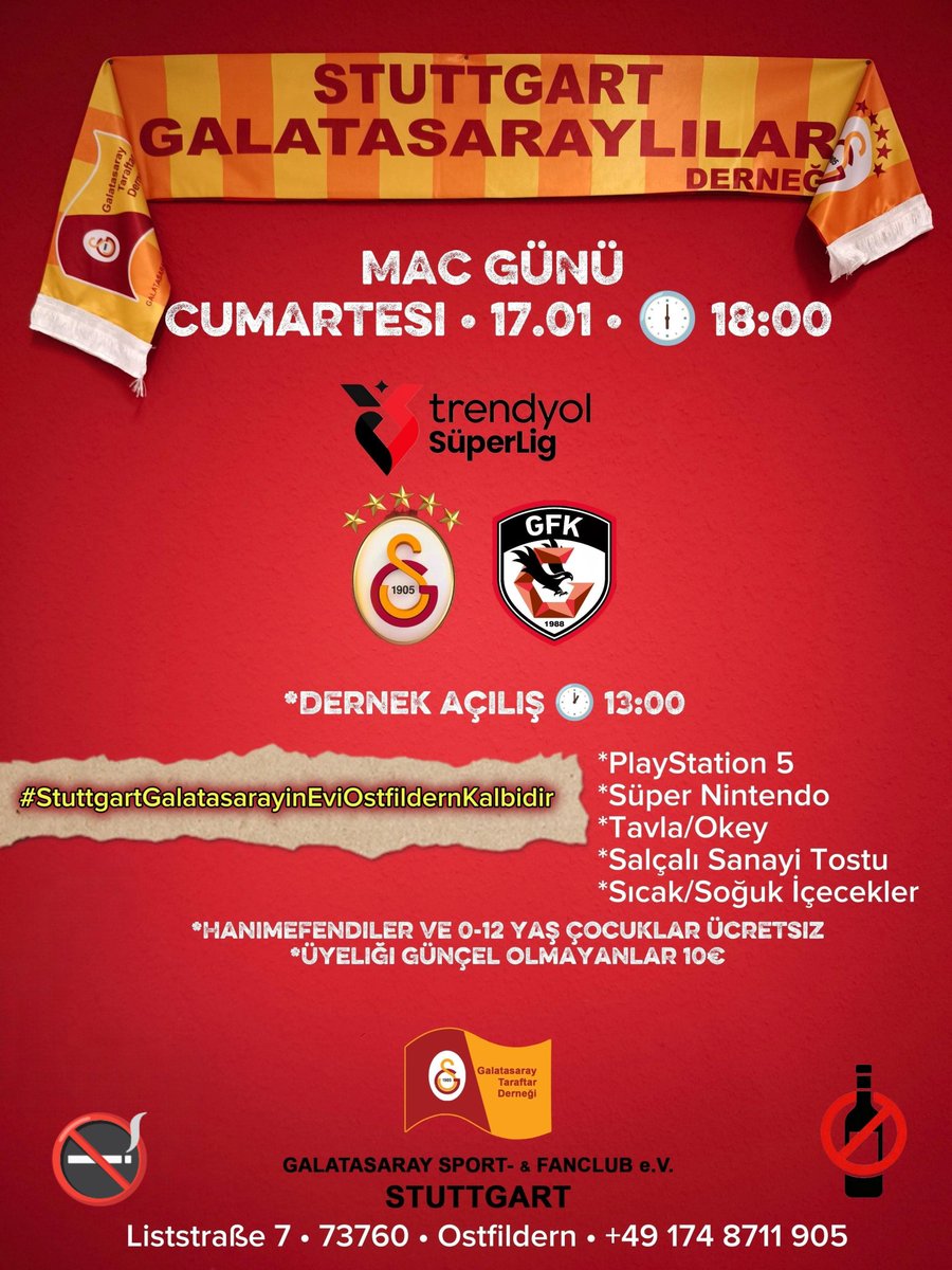 Cumartesi günü Herkesi Derneğimize bekleriz..💛❤️ #StuttgartGalatasarayınEviOstfildernKalbidir

<a href="/TayfunBozkus/">Tayfun BOZKUŞ</a>