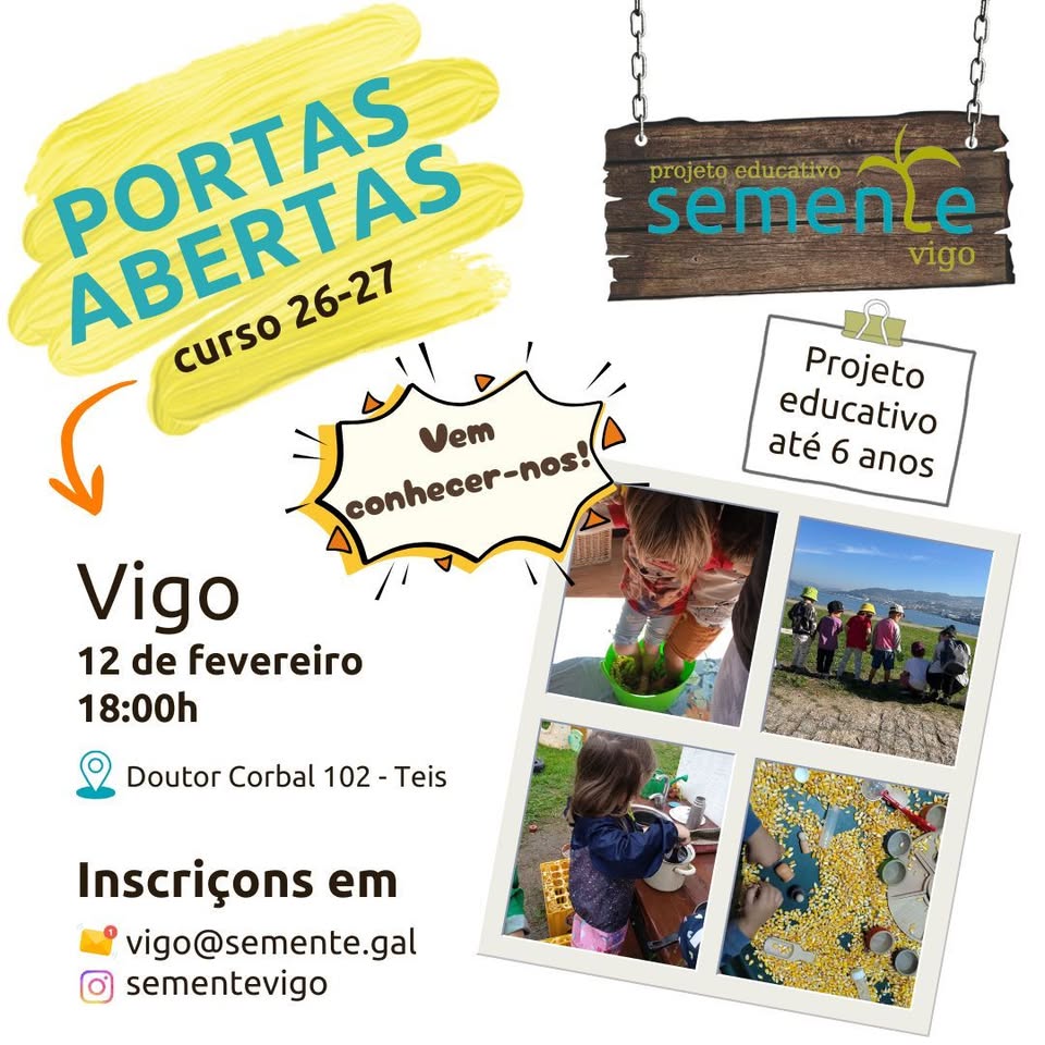 Estás a buscar a Escola Perfeita, em #Galego para a tua criança? Nom busques mais!

Coeducaçom, laicidade, assemblearismo, interaçom real coa natureza, respeito, autorregulaçom, integraçom no bairro.

Portas abertas: 12 Fev às 18h.
Inscriçom em: vigo@semente.gal

Esperamos-vos!