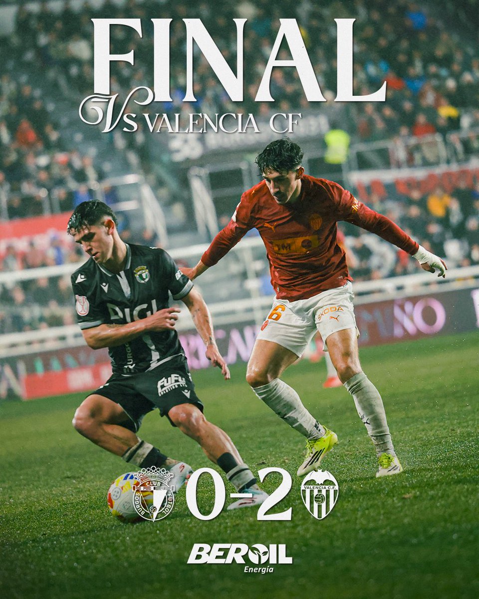 Burgos_CF's tweet image. 0️⃣-2️⃣ | ⏱️ 95’ | FINAL  

Lo hemos dado todo, pero no ha podido ser

#VuelveLaCopa
#CopaDelReyMAPFRE 
#BurgosCFValencia
#BurgosCF