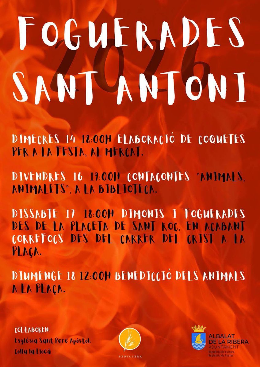 ConeixAlbalat's tweet photo. Consulta tots els actes que se celebraran a Albalat de la Ribera amb motiu de la festivitat de Sant Antoni 👀⤵️ https://t.co/ozmjML4QaW