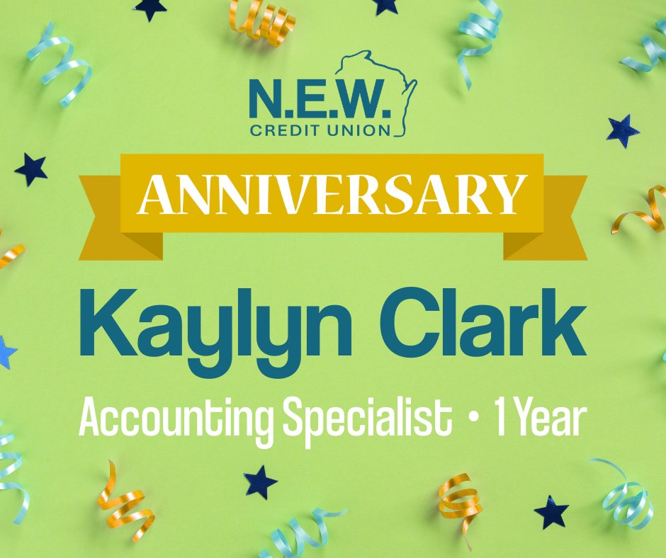 NEWCU's tweet image. Join us in congratulating Kaylyn on her 1 Year Work Anniversary this month!