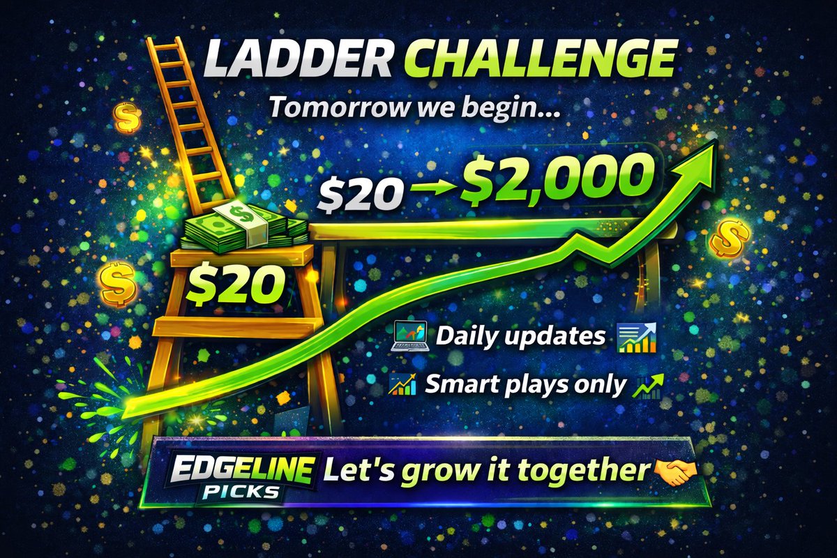 EdgeLinePicks's tweet photo. LADDER CHALLENGE 🪜
Tomorrow we BEGIN…
$20 ➡️ $2,000 💵
Daily updates
Smart plays only 📊
Let’s grow it together 🤝

#Bet #sportsbettingpicks #Sharp #bettingpicks #locks #trends https://t.co/Ccief7FKMs