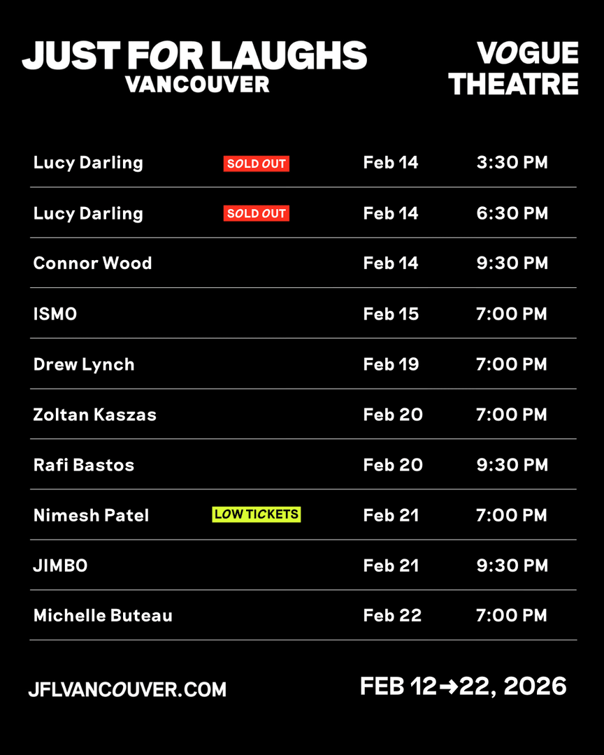 JFLVancouver's tweet image. PSA 📣
Vogue Theatre shows are moving QUICK — and yes, a few have already disappeared 🚨

If you’ve been thinking about it, this is your sign.
Grab tickets now or prepare for regret later.

#JustForLaughs #JFLVAN26