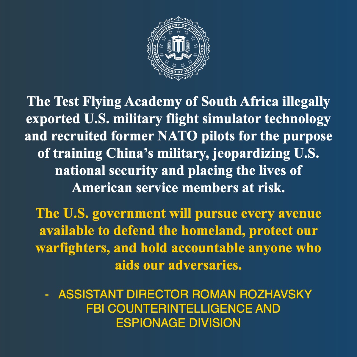 United States Files Forfeiture Action Against Two Anti-Submarine Warfare Crew Trainers En Route from South Africa to the Chinese Military justice.gov/opa/pr/united-…
<a href="/NewYorkFBI/">FBI New York</a>