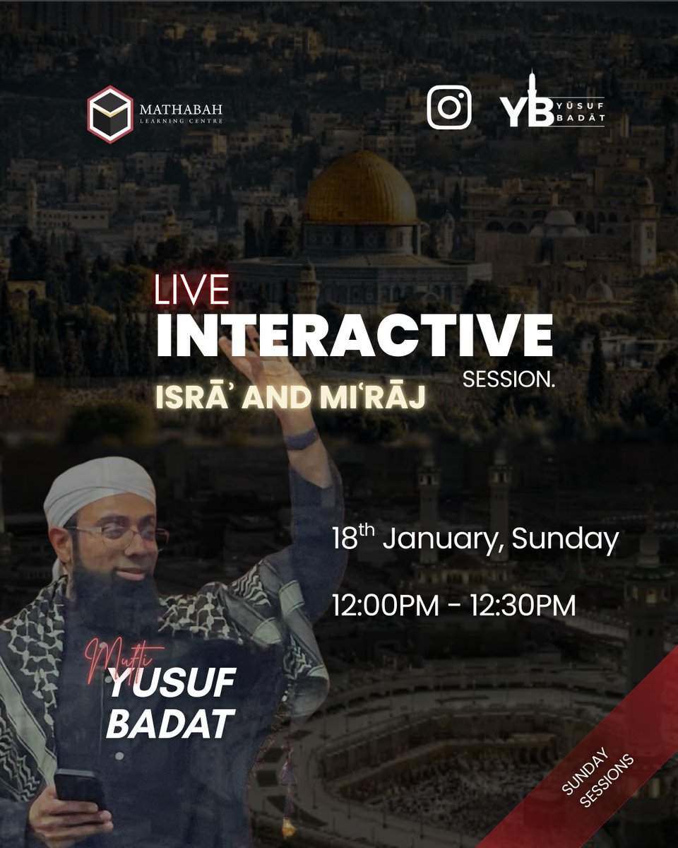 Join us for a full 30 minute LIVE Q&amp;A session on our Instagram with Mufti Yusuf Badat