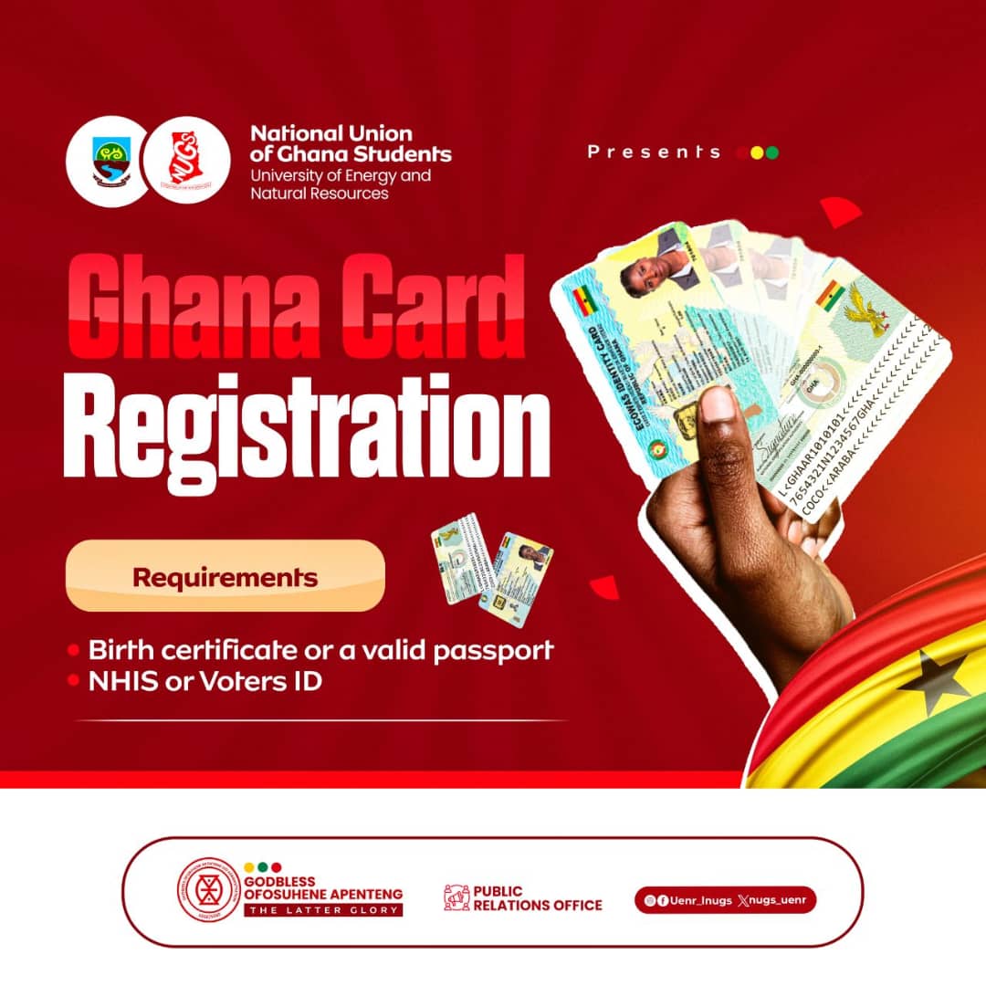 nugs_uenr's tweet photo. ❗️ATTENTION STUDENTS❗️
UENR LNUGS, wishes to formally inform all students of a Ghana Card Registration Exercise.

All students who are yet to register or who require assistance with their Ghana Card are advised to participate in this exercise.

Apply here!
https://t.co/U1R7UpoRAI https://t.co/bHHy2d3BJ3