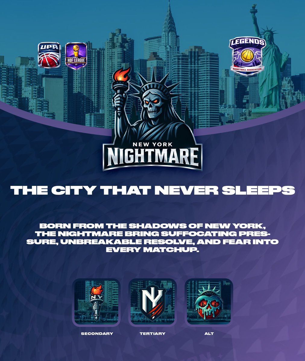 TheLBALeague's tweet image. Next up is the New York Nightmare.

A member of the @HOFLeague2K Conference, their logos and feel really capture the New York feeling!

Ready to start your journey to become legendary?

Combines are LIVE and running NOW!

Sign Up⬇️