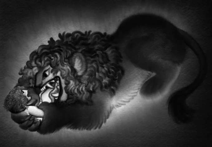 Opening more vore comms on Kofi! I have 5 slots open for monochrome illustrations in this kind of style, basically the same as the previous whimsical vore illustration listing but in black and white and for half the price (minors dni)