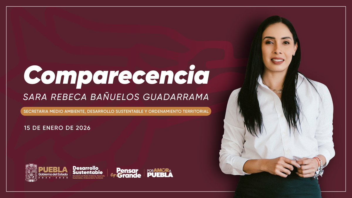 AmbienteGobPue's tweet photo. En breve la secretaria @RebecaBanuelosG acude ante el @CongresoPue para informar sobre los #ResultadosPorAmorAPuebla.

Acompáñanos en este ejercicio de transparencia y redención de cuentas del @Gob_Puebla.

🗓️ Jueves 15 de enero 2026
⏰ 17:00 h
📹 Transmisión #EnVivo

#PorAmorAPuebla