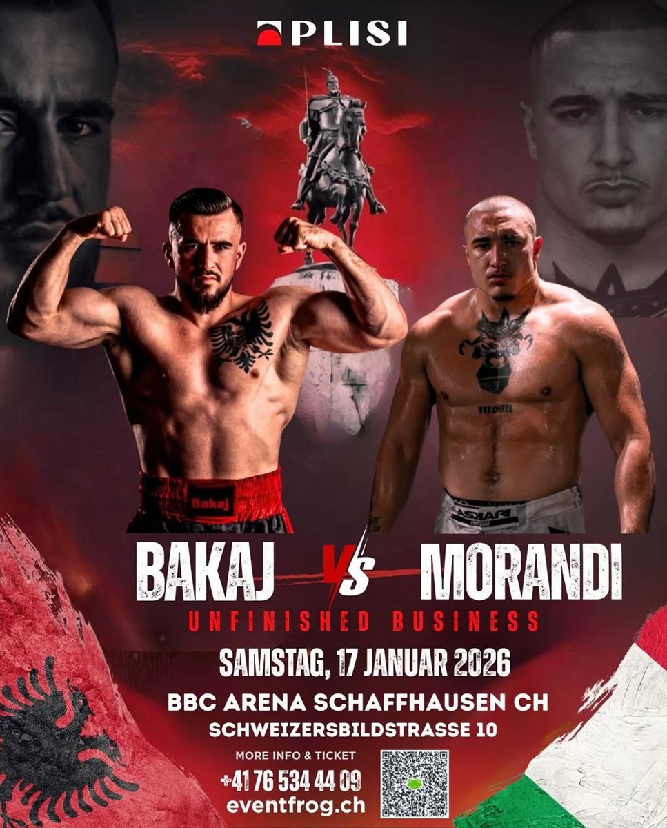 francescomor272's tweet photo. It's official🔥
Bakaj🇦🇱 vs Morandi🇮🇹
🗓️ 17 January
📍BBC ARENA SCHAFFHAUSEN CH
This fight will be personal. https://t.co/VhodQqQSYL
