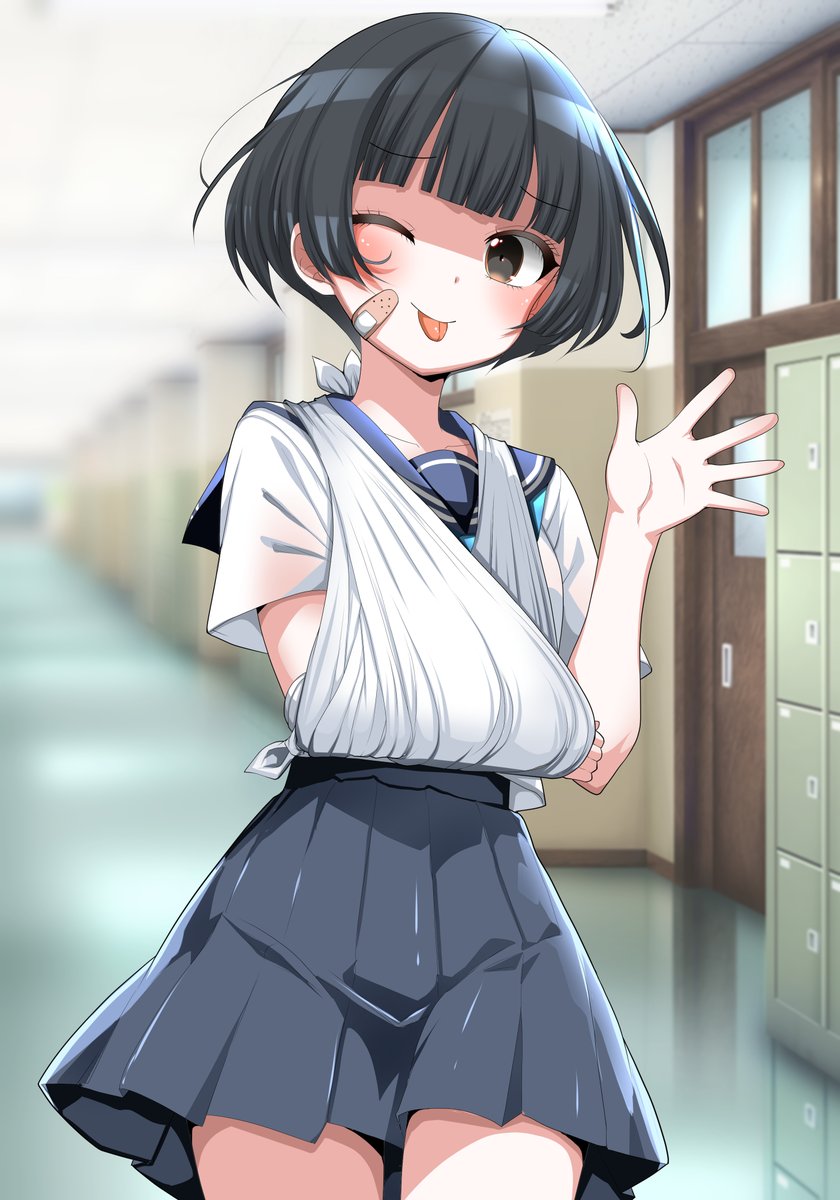 pixivとファンティア更新☺
怪我してるけどお茶目で元気な女の子です

三角巾にほっぺの絆創膏、結構な大怪我だけど
元気に登校、良かったです(*'ω`*)✨

またこの子描けて嬉しい❣ 