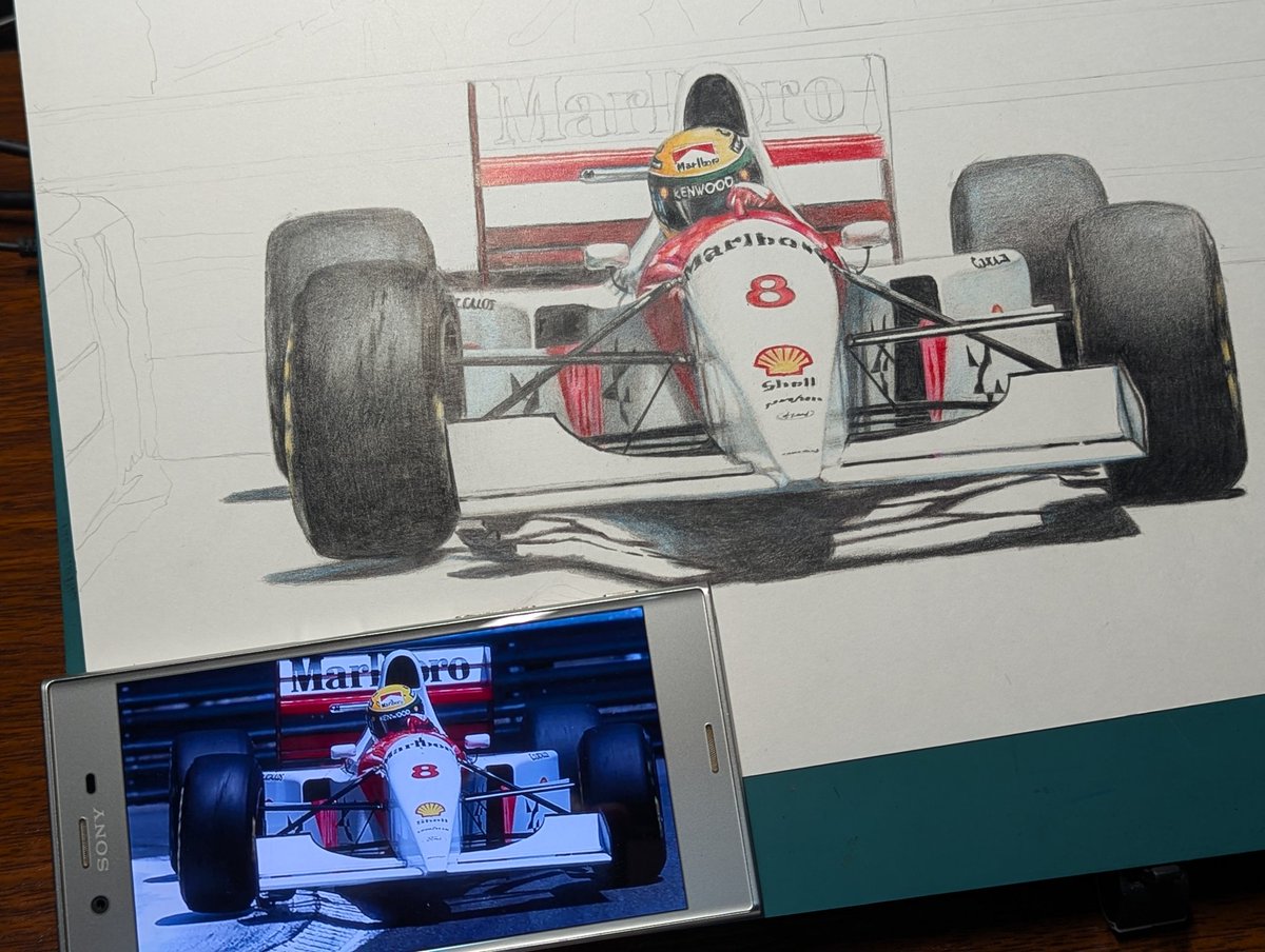 色鉛筆でF1を描きました。 モナコGPを走るアイルトン・セナです。(1993