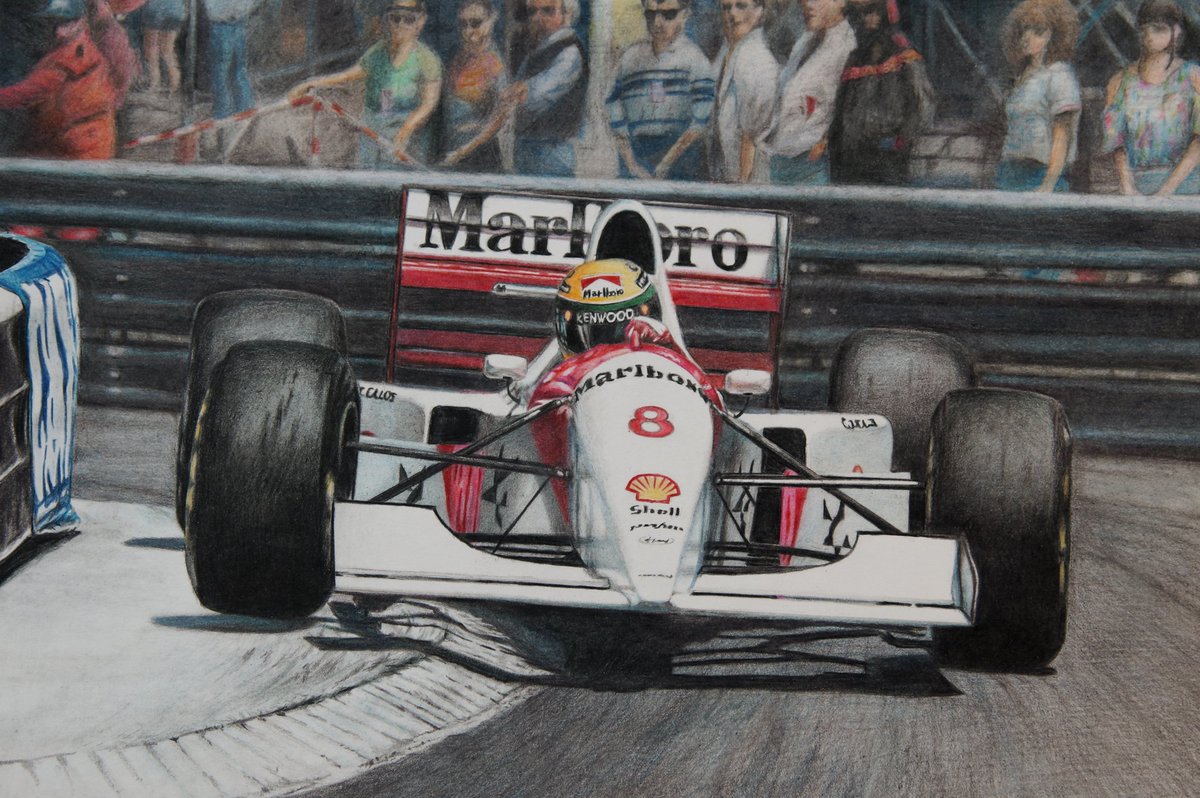 色鉛筆でF1を描きました。 モナコGPを走るアイルトン・セナです。(1993