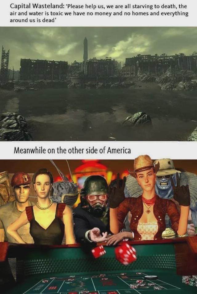 memeslich's tweet image. Fallout is all about making choices.