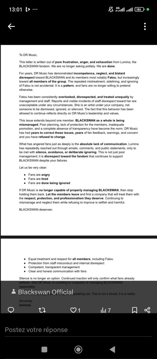 prettyrihanata's tweet image. We demand DR Music address the continuous sidelining of BLACKSWAN’s Leader Fatou.

BLACKSWAN is a 4-member group.
Excluding Fatou from contents and not reposting her solo posts or activities and is unacceptable.

RESPECT FATOU
RESPECT BLACKSWAN (4)
#JusticeForFatou #Blackswanis4