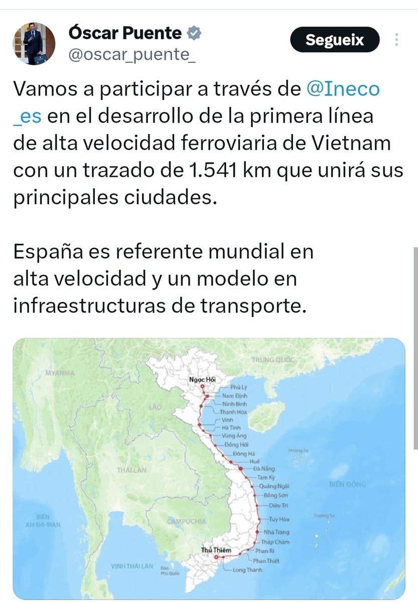 Candeliano's tweet image. Intolerable. A diferencia del Corredor Mediterráneo, el Corredor Vietnamita no pasará por Madrid.
