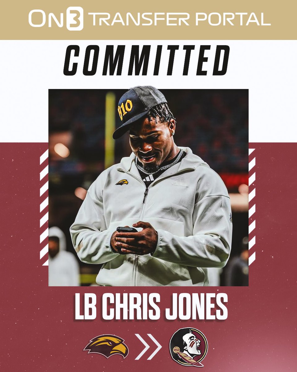 TransferPortal's tweet image. BREAKING: Southern Miss transfer LB Chris Jones has signed with Florida State, @PeteNakos reports🍢

The former Ole Miss signee totaled 133 tackles this season. 

on3.com/news/ole-miss-…