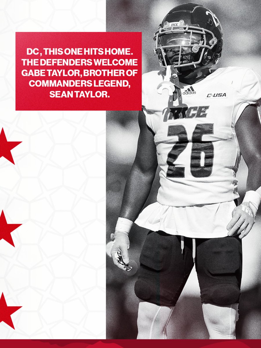 UFLDefenders's tweet image. DC is Taylor made. 

A legacy continues. Gabe Taylor, brother of @Commanders legend Sean Taylor, joins the Defenders.

#UFLDraft
