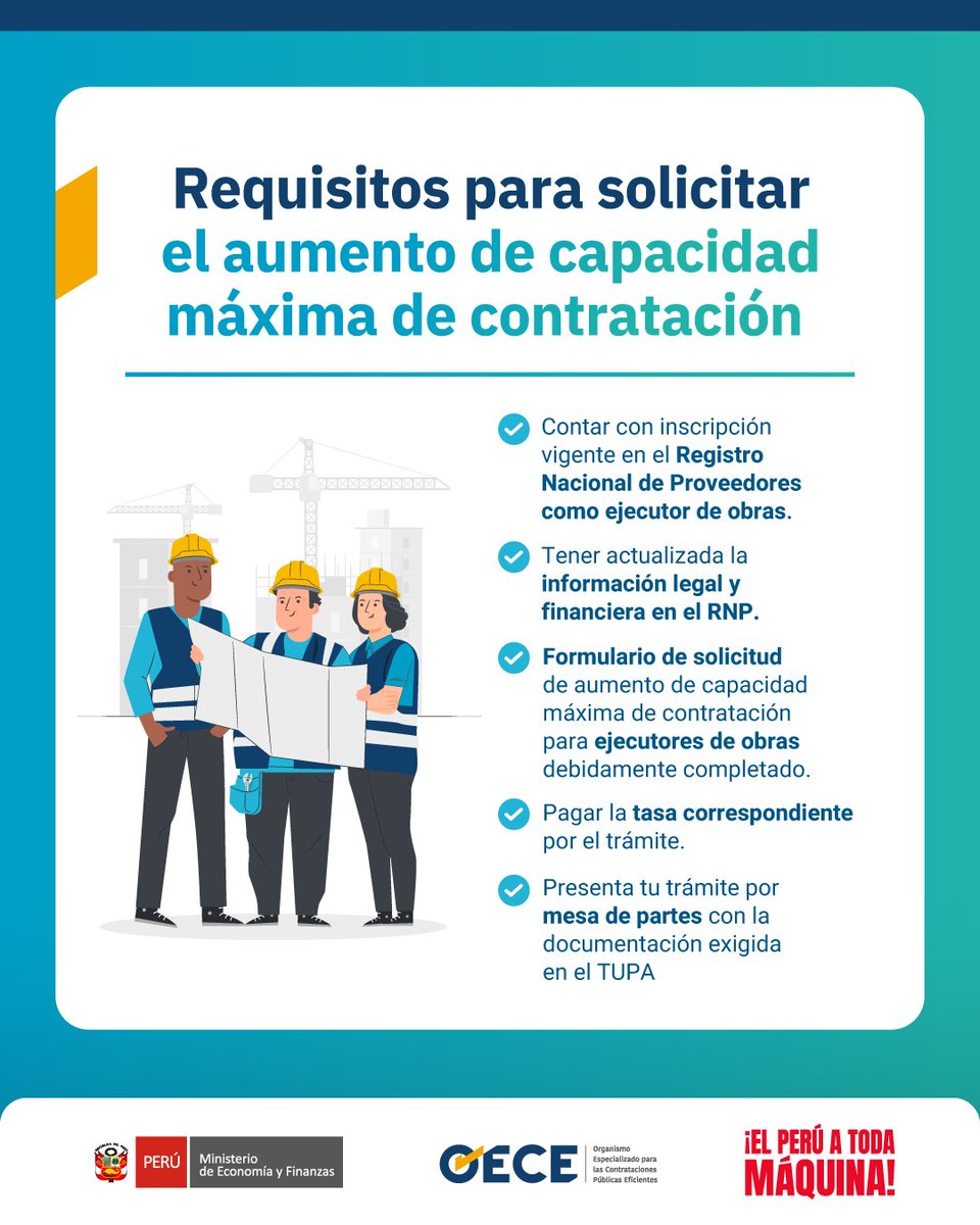 👷‍♀Ejecutor de obra 👷‍♂ | Solo tienes hasta el 16 de enero para solicitar el aumento de Capacidad Máxima de Contratación. A partir del 19 de enero, la CMC se calculará de oficio hasta S/ 500 000 (➕ℹ️ acortar.link/wykAmX )