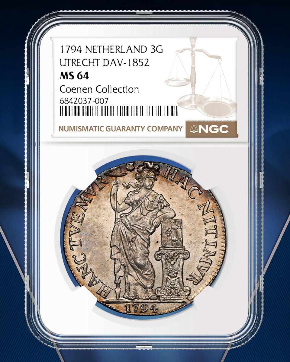 NGCcoin's tweet image. This Netherlands 1794 3 Gulden is a Top Pop, tied for the highest graded among 45 total examples in the NGC Census. You can find it in a Nusantara Auction sale this week: bid.nusantara-auction.com/lots/view/5-27… #netherlands #rarecoins #vintagecoins #worldcoins #coins #gulden #coincollecting