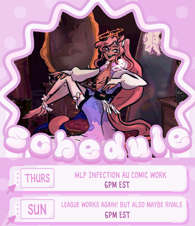 ClestialSerpent's tweet photo. Oh my god lmao I just realized I made my schedule for the week then didn't post it im sobbing here you guys go at least you'll get a heads up for sunday- 🫠

#Vtuber #ENVtuber https://t.co/Zts2h16NjB
