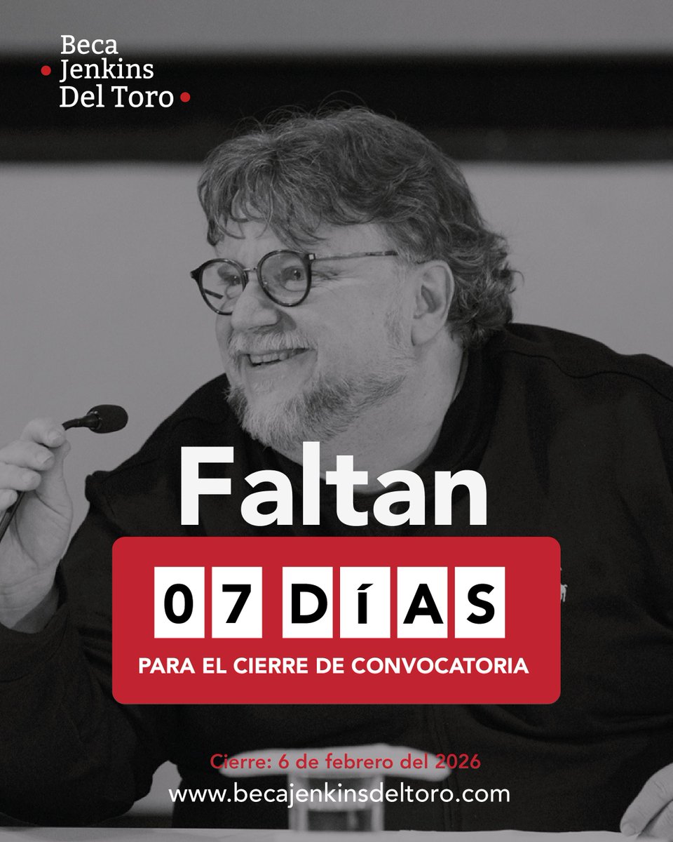 ¡Faltan 7 días para el cierre de la convocatoria de la #BecaJenkinsDelToro!

Aplica ya y obtén la oportunidad de estudiar cine en cualquier parte del mundo.

Más información ➡️ becajenkinsdeltoro.com