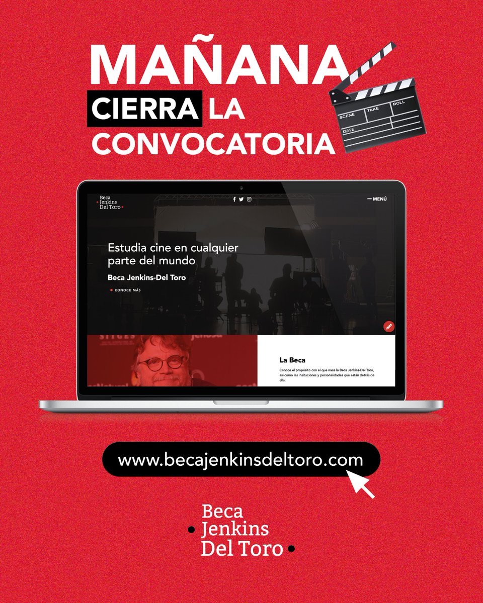 ¡Última llamada! 📢 Mañana es el último día para aplicar a la #BecaJenkinsDelToro.

Lleva tu formación cinematográfica al extranjero y da el siguiente paso en tu carrera. 🎬✨

Consulta las bases en 👉 becajenkinsdeltoro.com