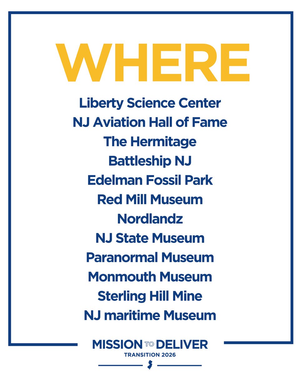 MikieSherrill's tweet image. Celebrate inauguration with free museum visits on Saturday. Check it out!