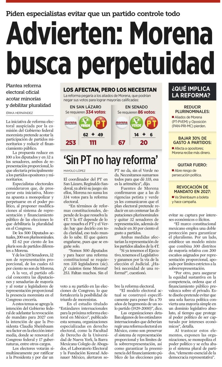La reforma electoral de <a href="/Claudiashein/">Claudia Sheinbaum Pardo</a> no es una mejora. 
No es una corrección. 
No garantiza más competencia, equidad o pluralismo.
No amplía derechos o protege el voto. 
Sí busca recrear un partido de Estado. 
Sí promueve la autocratizacion electoral.
Sí convierte al INE en una