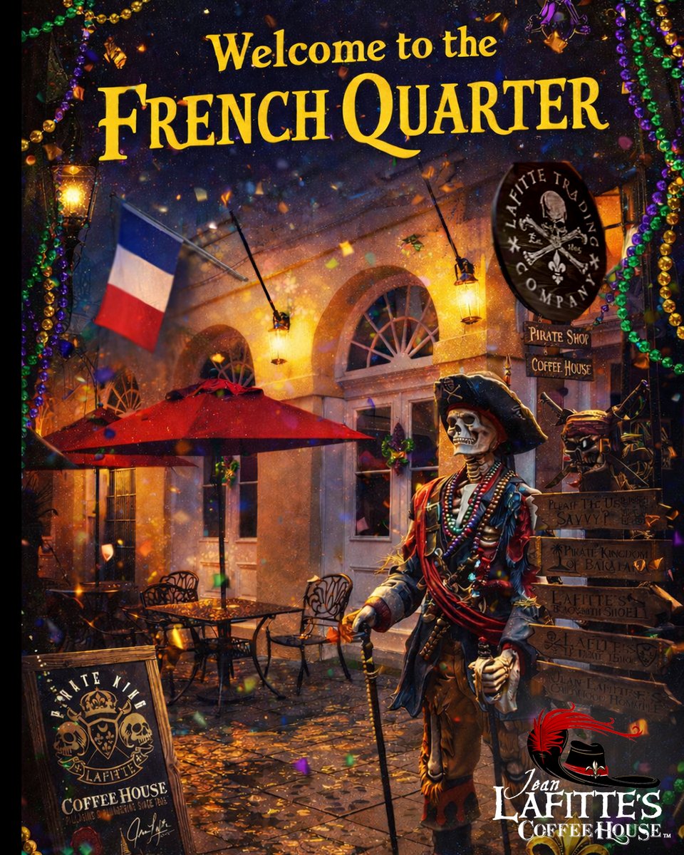 LafitteTrading's tweet photo. ÇA C’ÈST BON! The boldest roast in the French Quarter—fit for pirates, poets, and kings! ~Jean Lafitte #jeanlafitte #pirateking #lafittetradingcompany #piratekingcoffee #lafittescoffeehouse #jeanlafittepiratetour #frenchquarter #vieuxcarre #neworleans #nola #visitneworleans #louisianatravel #explorelouisiana #nolalove #explorenola