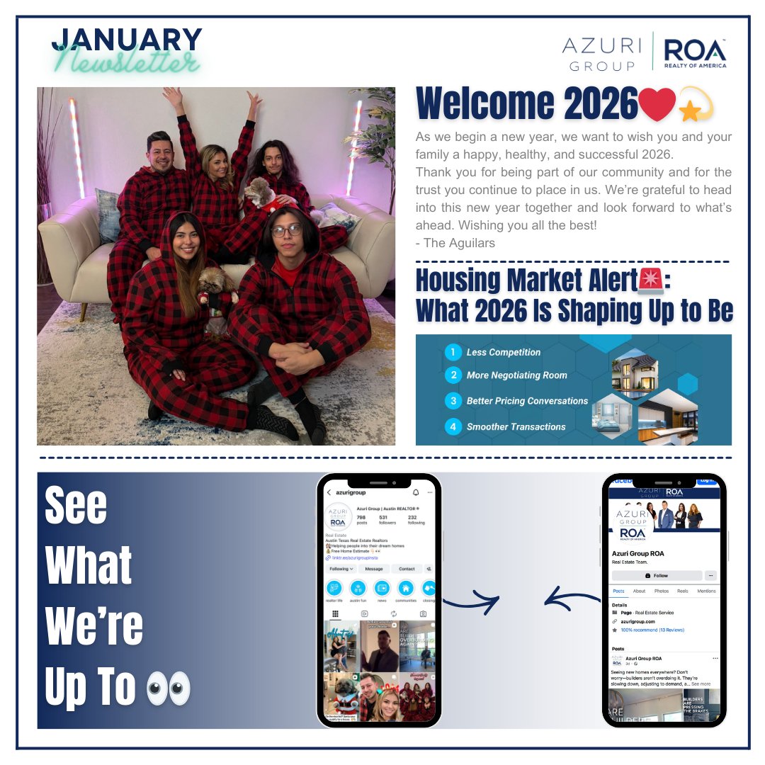 AzuriRealty's tweet photo. ✨ January Newsletter is Here! ✨
Happy New Year! 🎉 Wishing you a happy, healthy, and successful 2026.

January can be one of the smartest times to buy or sell, less competition, motivated sellers, and better opportunities for early movers. 🏡💡

#AzuriGroup #RealEstateTips https://t.co/b1jQs5Rryo