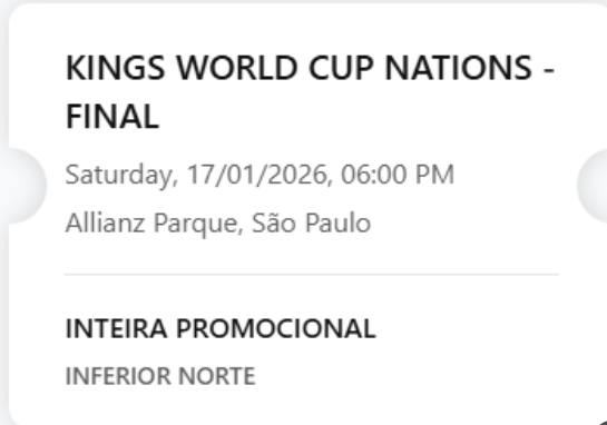 KatobaXD's tweet photo. ESTOU VENDENDO DOIS INGRESSOS PARA FINAL DA KINGS LEAGUE (KINGS WORLD CUP NATIONS)... NO PRECINHO! CHAMAAAAAAAAAAAAAA https://t.co/Zy0IXRFfYs