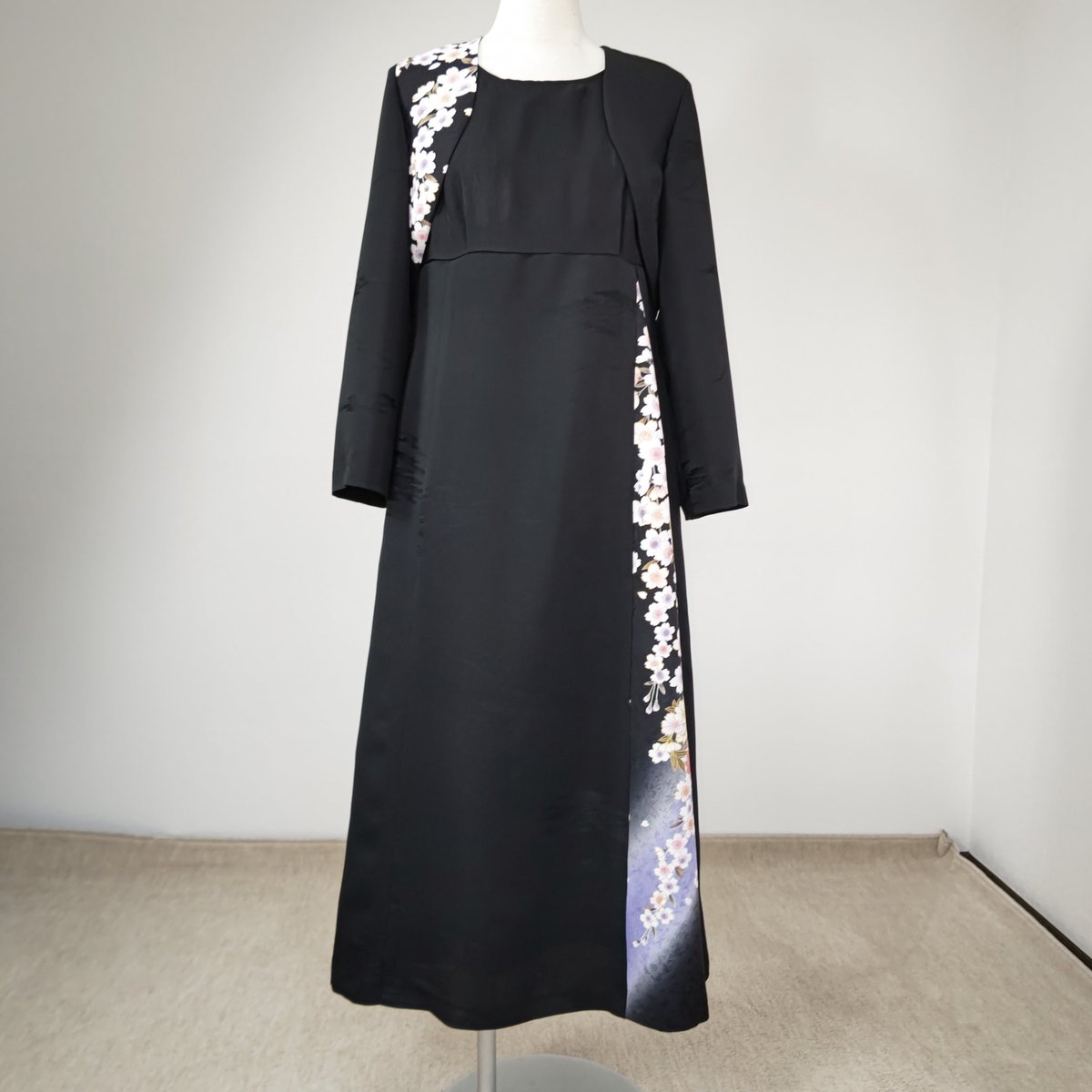 桜柄 着物リメイクワンピース、ボレロ長袖付 ミンネ出品 メルカリ出品