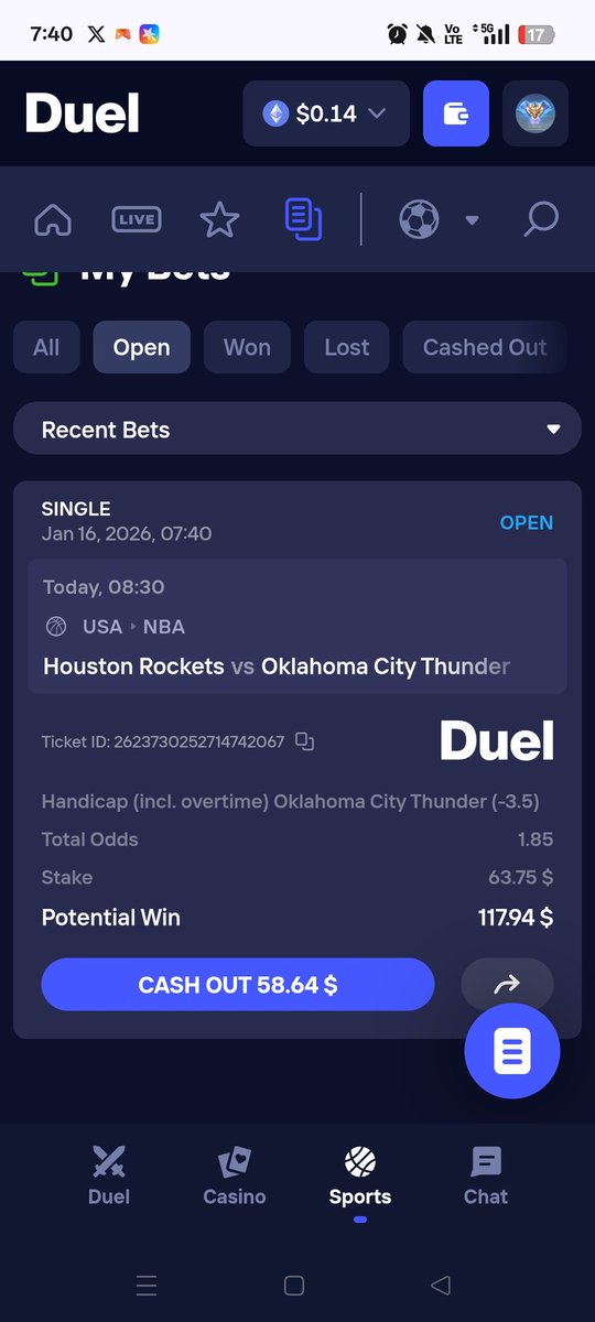 Houston Rockets vs OKC
Handicap -3.5 OKC✅

duel.com/r/Kaboo_empire
Drop some duel username, if this hits I'll tip someone.