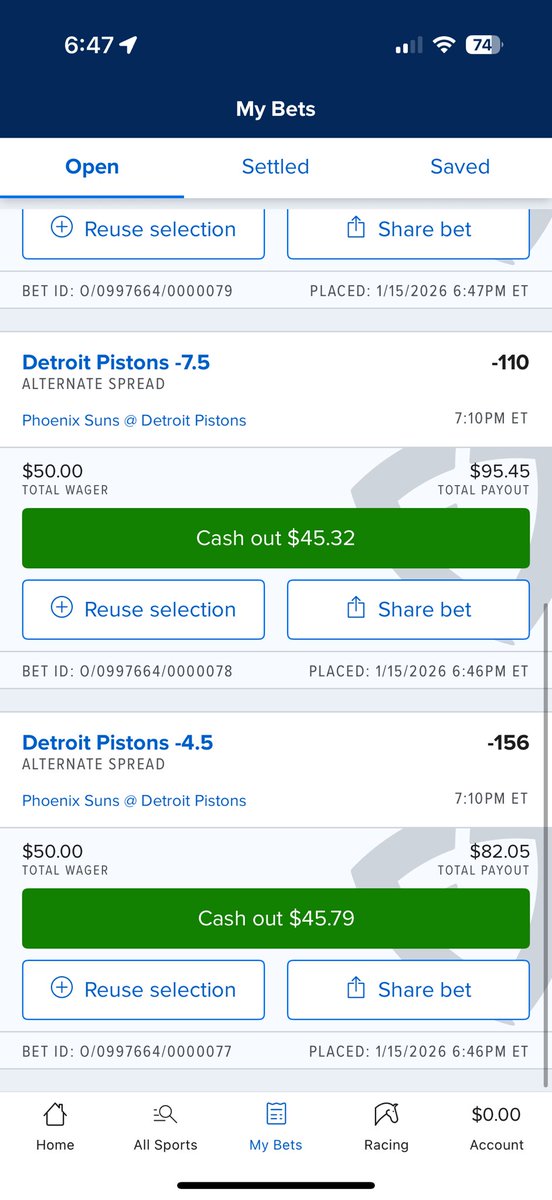 TheSharpestOut's tweet image. 1/15/26 NBA HAMMER: Pistons Spread Ladder 💰

.5 U / Pistons -4.5
.5 U / Pistons -7.5
.5 U / Pistons -9.5
.5 U / Pistons -12.5

No DBook, coming off a bad loss.

Expect bounce back from DET